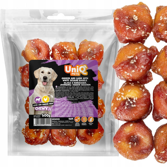 UNIQ PETS рингове с пилешко, агнешко и бял сусам 4см 500гр