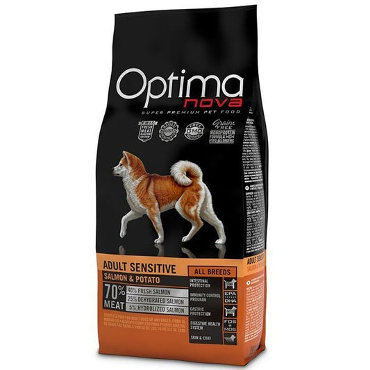 Optima Nova- Храна за кучета с чувствителен стомах и кожа със сьомга и картофи