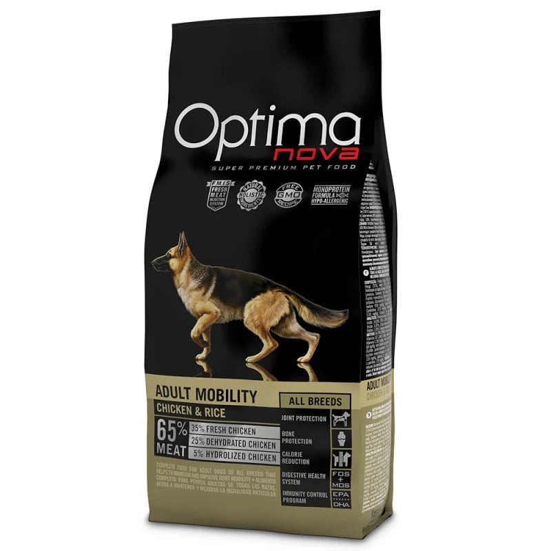Optima Nova- храна за възрастни подвижни кучета със ставни проблеми с пиле и ориз 12кг