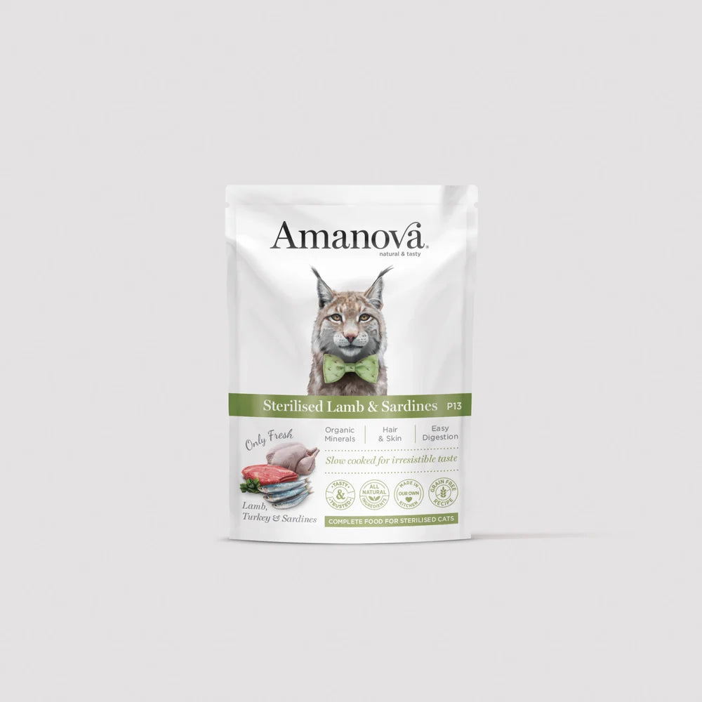 Amanova пауч за кастрирани котки с агне и сардини 85гр