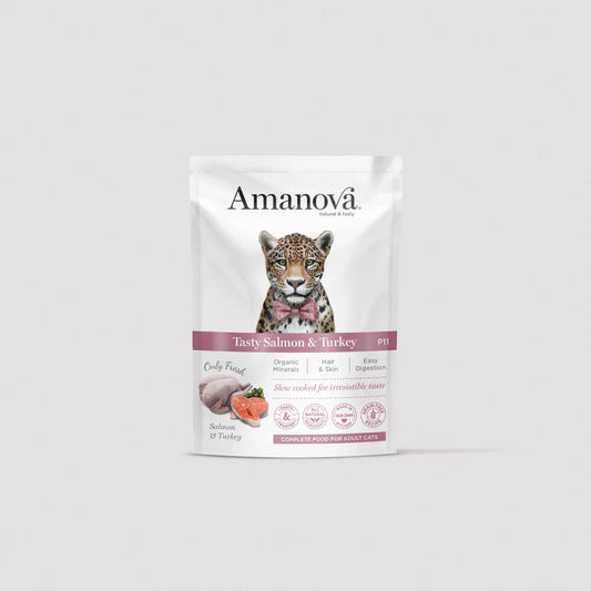 Amanova пауч за котки със сьомга и пуйка 85гр