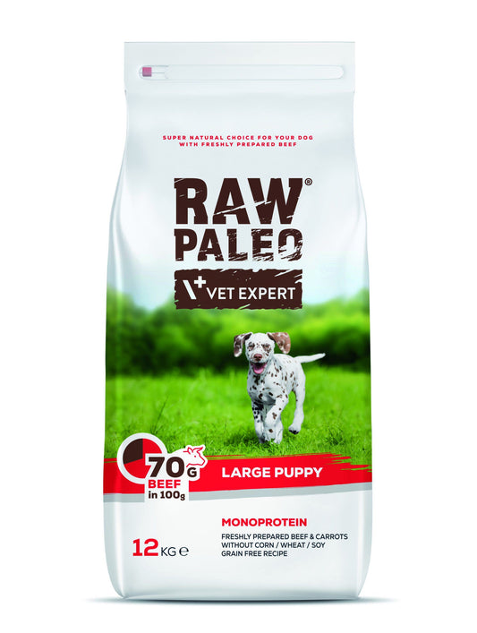 Raw Paleo Puppy Large Beef – суха храна за бебета кученца от големи породи с телешко 12кг