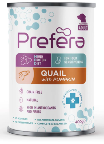 PREFERA куче консерва адълт пъдпъдък и тиква 400гр