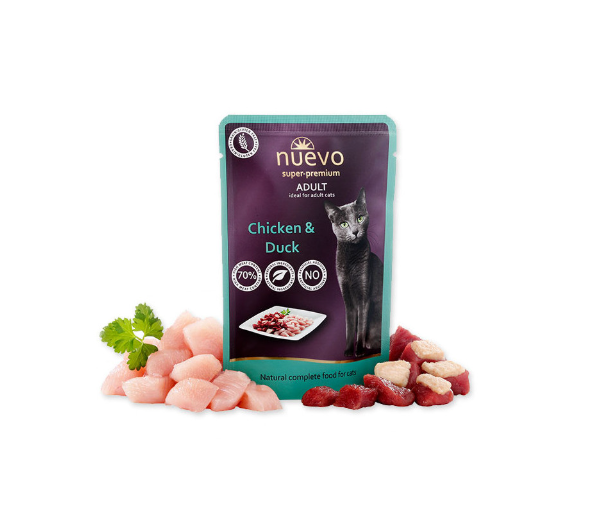 NUEVO пауч за котки с пиле и патица 85гр