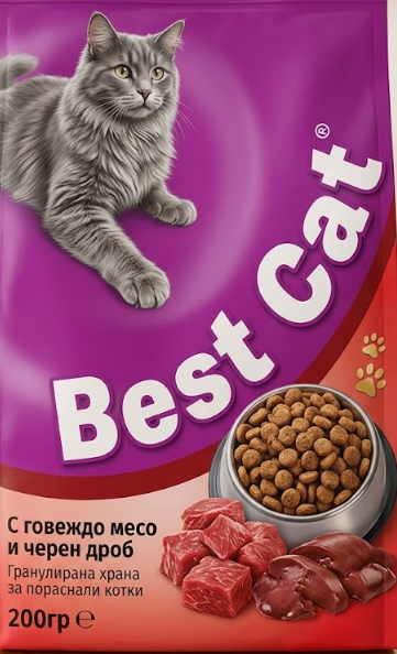 BEST CAT-храна котки с говеждо и черен дроб 200гр