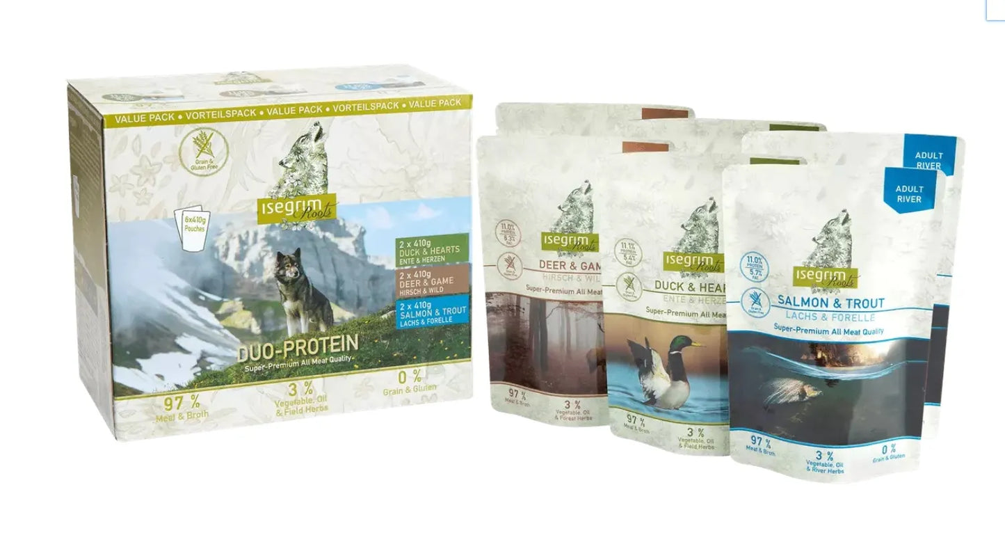 ISEGRIM паучове за куче мултипак дуопротеин 6х410гр