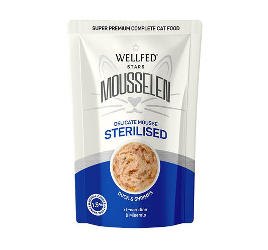 WELLFED мус за кастрирани котки с патица и скариди 40гр