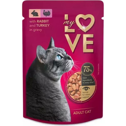 My LOVE пауч за котки в сос със заек и пуйка 85гр