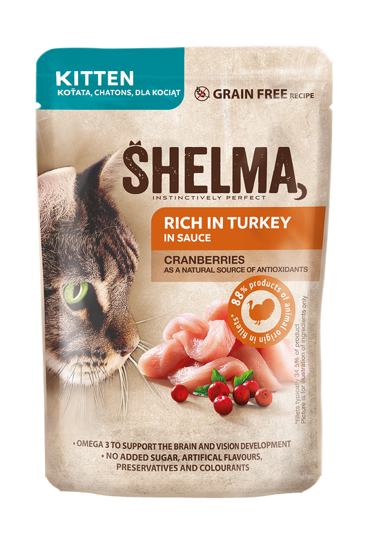 SHELMA-задушени филета за малки котки с пуйка и боровинки 85гр