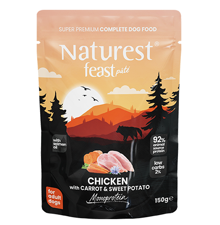 Naturest feast pate монопротеинов пауч за кучета с пиле, моркови и сладки картофи 150гр