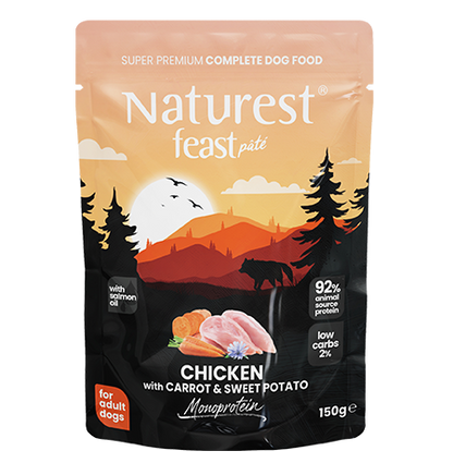 Naturest feast pate монопротеинов пауч за кучета с пиле, моркови и сладки картофи 150гр