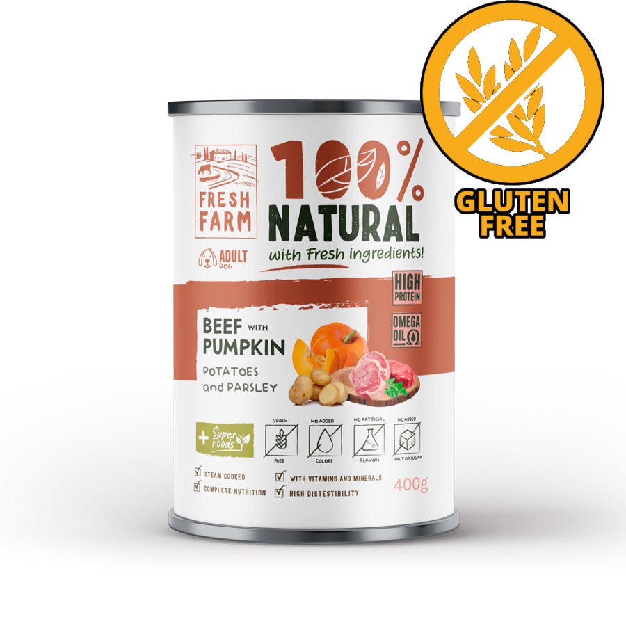 ФРЕШ ФАРМ куче терин Говеждо, тиква, картофи и магданоз 400гр