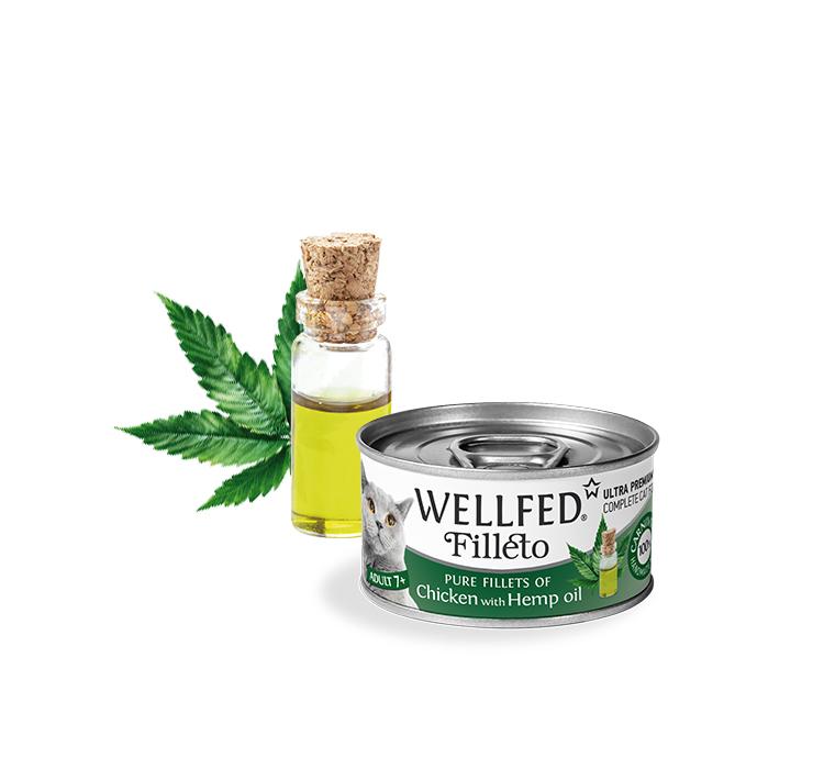 WELLFED филенца за котка 7+ с пиле и конопено масло 70гр