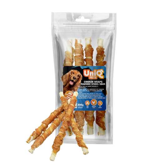 UNIQ PETS дъвчащи стикове със сурова кожа и пилешко 28см 320гр