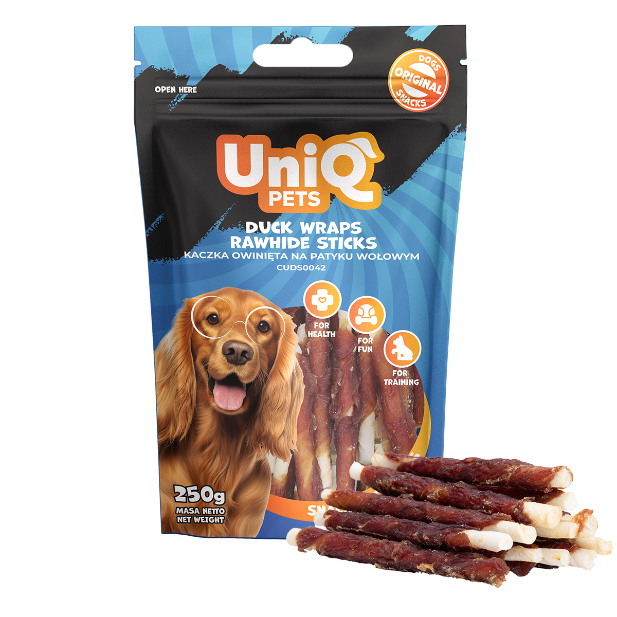 UNIQ PETS стикове със сурова кожа и патешко 250гр