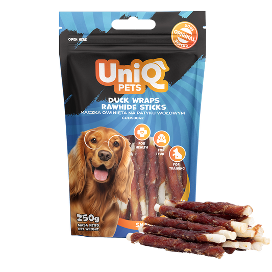 UNIQ PETS стикове със сурова кожа и патешко 250гр