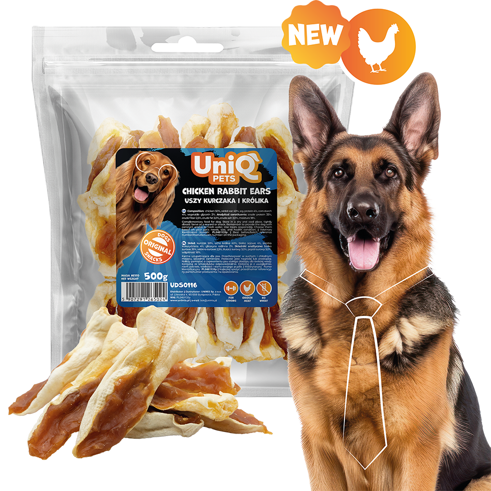 UNIQ PETS заешки уши с пилешко 500гр
