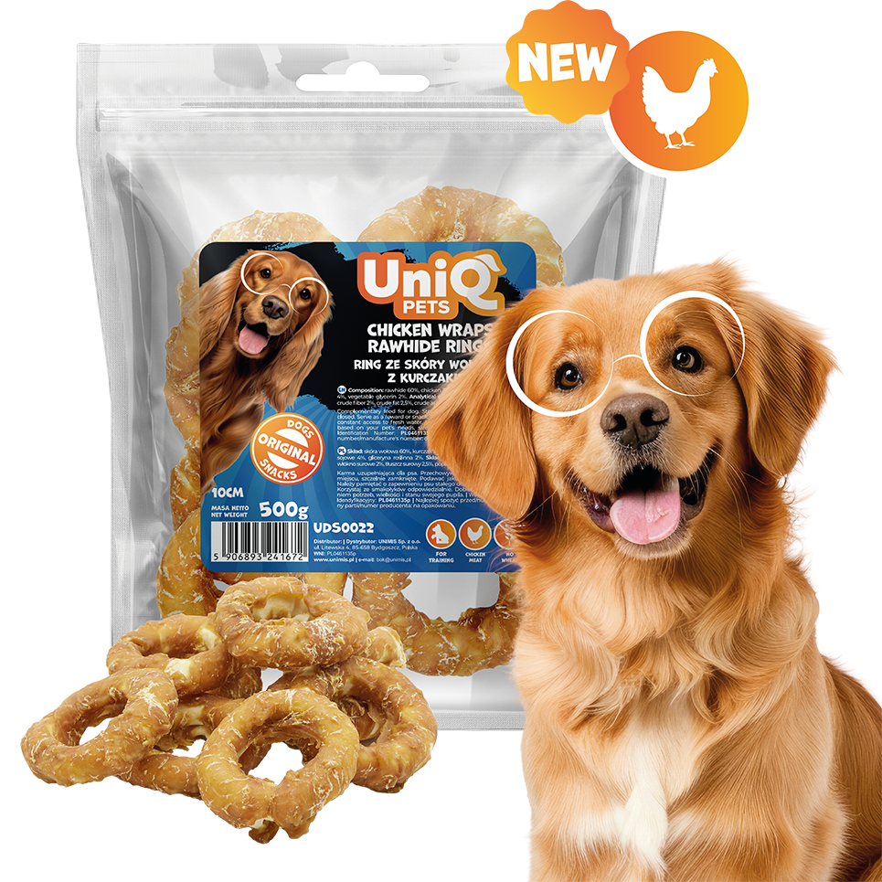 UNIQ PETS рингове със сурова кожа и пилешко 10см 500гр