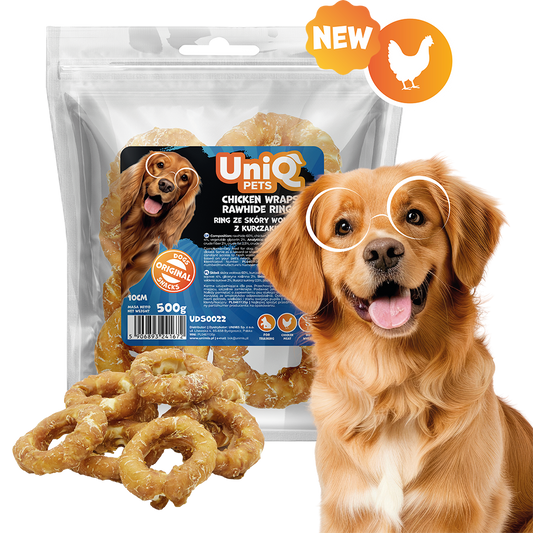 UNIQ PETS рингове със сурова кожа и пилешко 10см 500гр