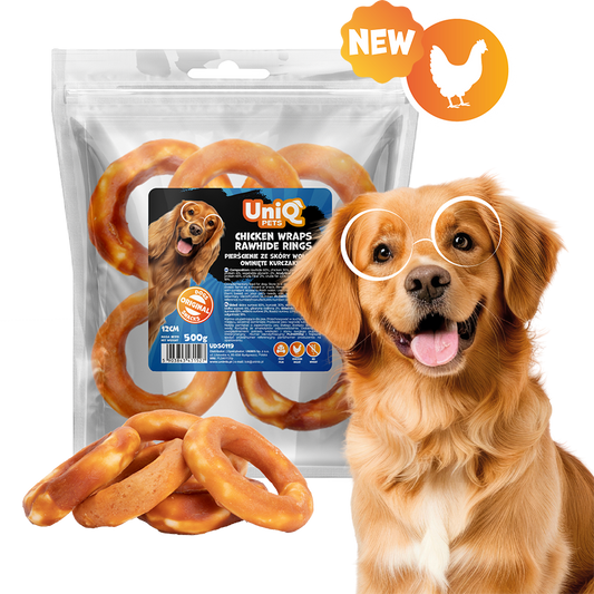 UNIQ PETS рингове със сурова кожа и пилешко 12см 500гр