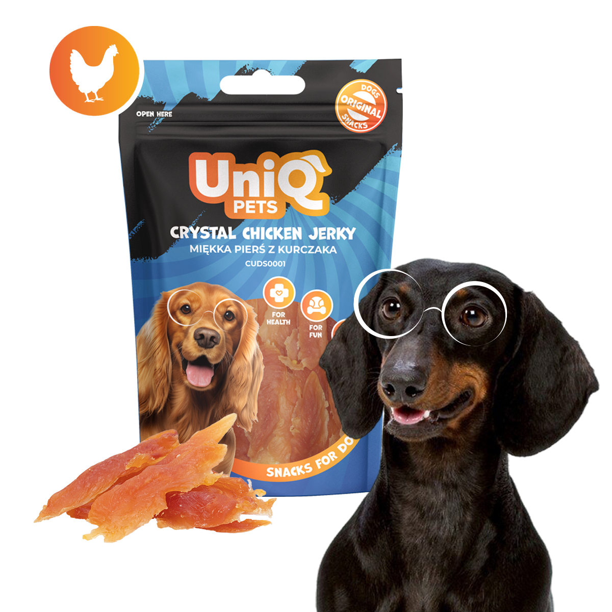 UNIQ PETS меки пилешки jerky ленти 250гр