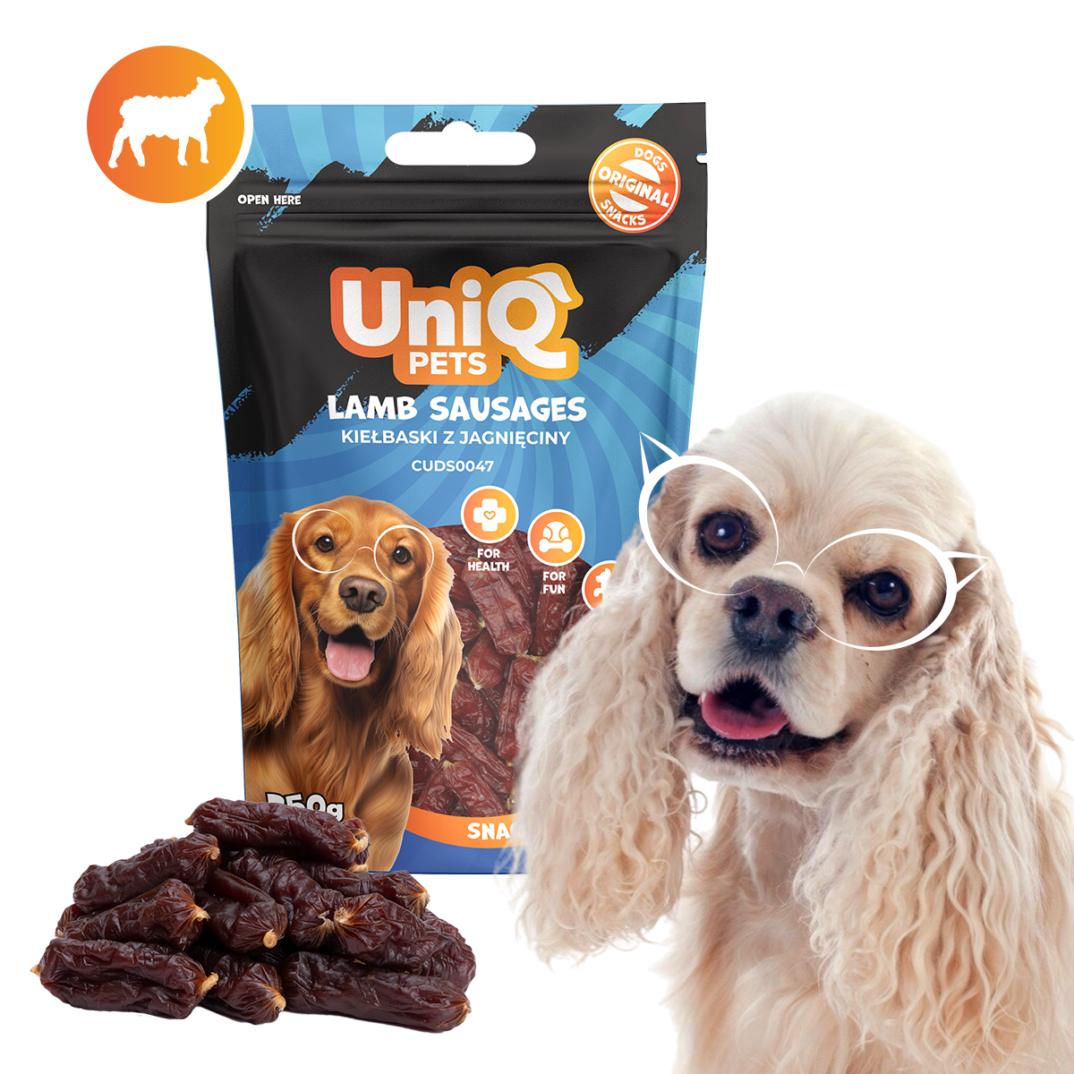 UNIQ PETS меки наденички с агнешко 5см 250гр