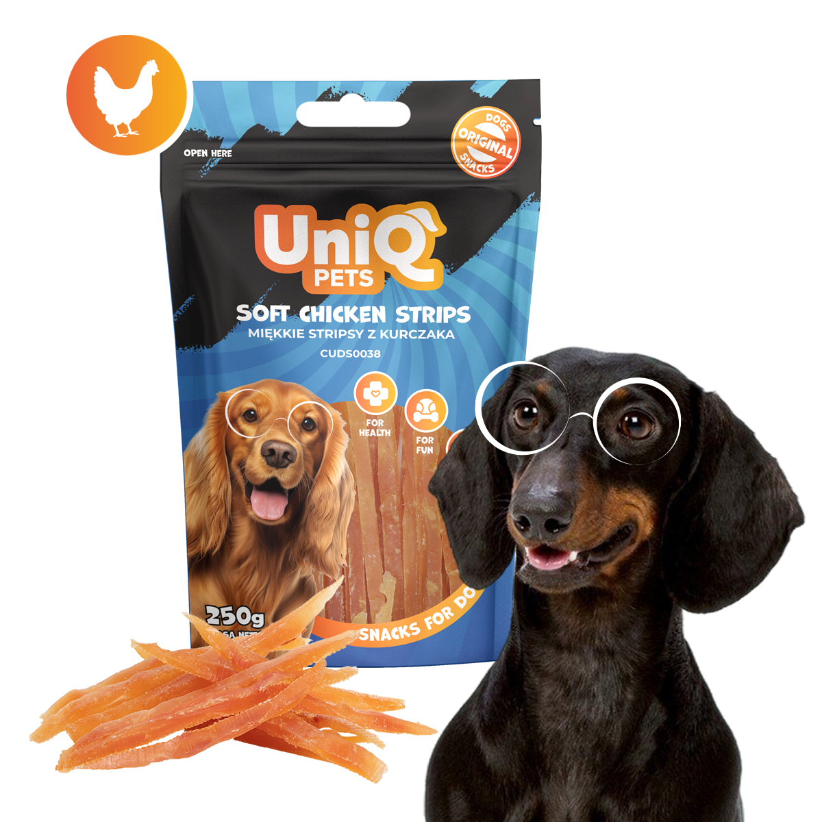 UNIQ PETS меки пилешки ленти 250гр