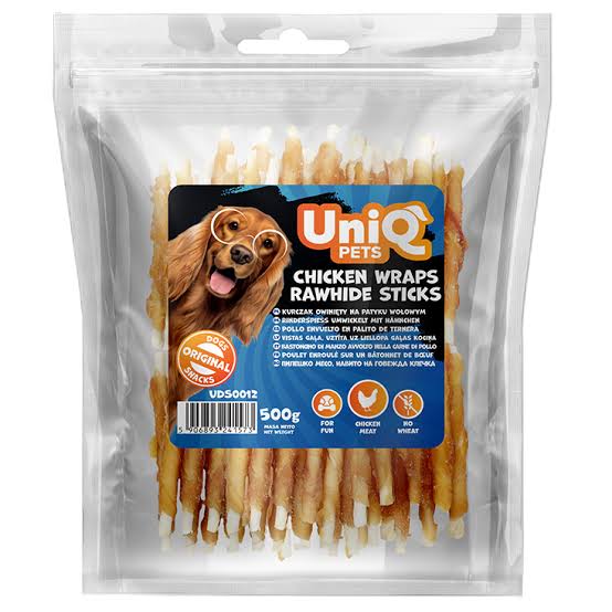UNIQ PETS дъвчащи стикове със сурова кожа и пилешко 17см 500гр