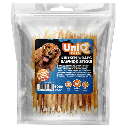 UNIQ PETS дъвчащи стикове със сурова кожа и пилешко 17см 500гр