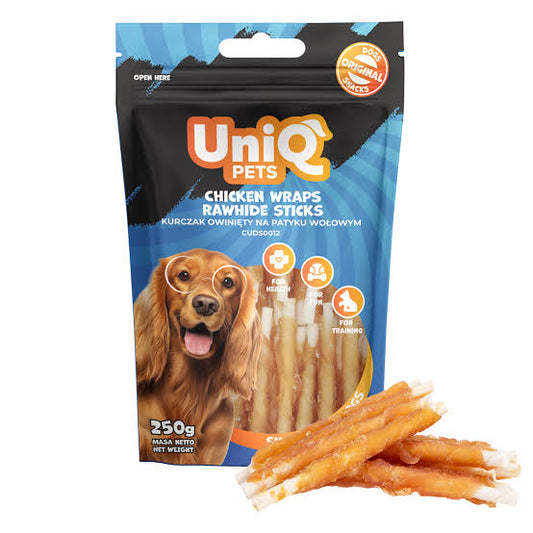 UNIQ PETS стикове със сурова кожа и пилешко 250гр