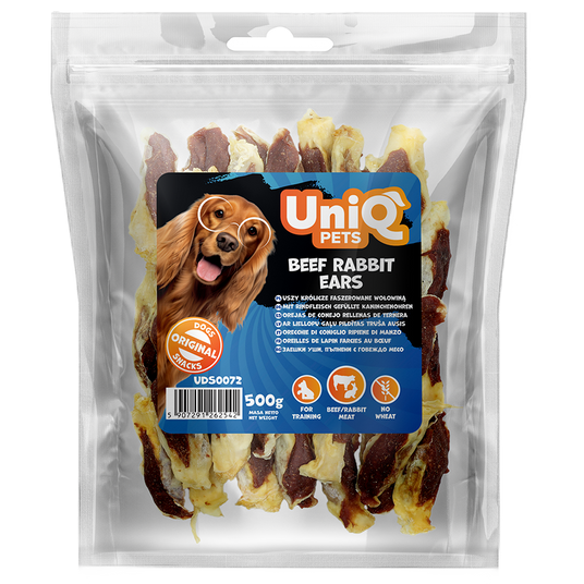 UNIQ PETS заешки уши с говеждо 500гр
