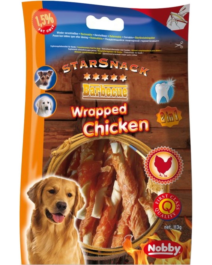 NOBBY лакомство StarSnack 2в1 Barbecue Wrapped Chicken 70гр