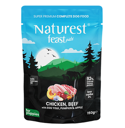 Naturest feast pate пауч за бебета кученца с пилешко, телешко с яйчен жълтък, тиква и ябълка 150гр