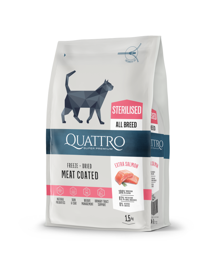 Quattro  Premium – Суха храна за кастрирани котки със сьомга