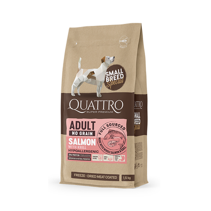 QUATTRO ADULT SALMON суха храна за дребни породи кучета със сьомга и крил