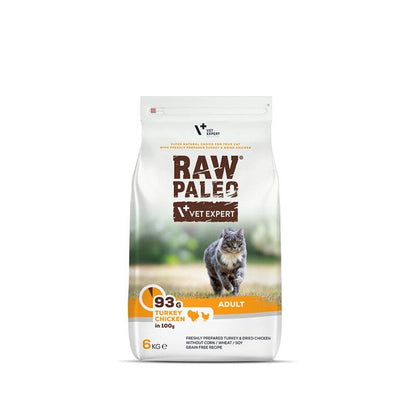 Raw Paleo Adult Cat - суха храна с пуешко и пилешко месо за зрели котки - 2 кг.