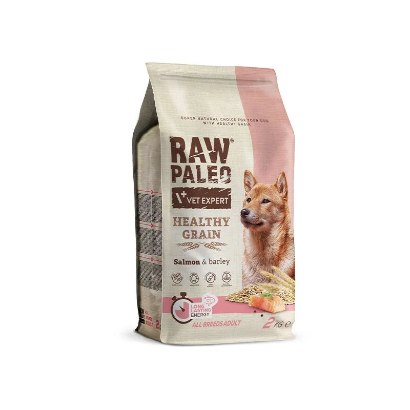 Raw Paleo Healthy Grain Puppy Salmon - Пълноценна и балансирана суха храна за подрастващи кучета от всички породи със сьомга и ечемик - 10 кг.