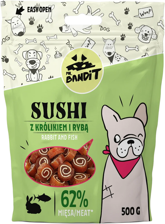 Mr. Bandit SUSHI rabbit & fish - деликатесно лакомство със заешко и риба за кучета - 500 гр.