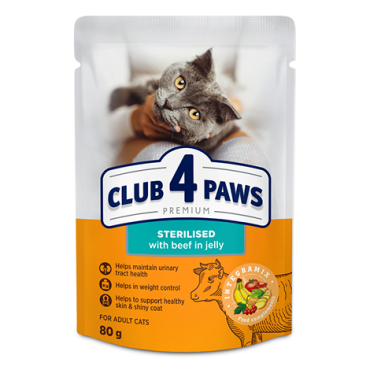Club 4 Paws за кастрирани котки с Говеждо в желе 100гр
