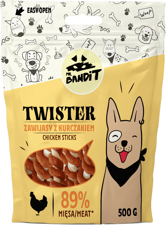 Mr. Bandit TWISTER chicken sticks - деликатесно лакомство със пилешко за кучета - 500 гр.