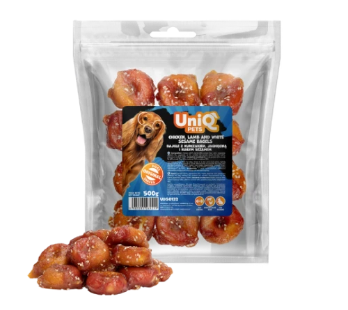 UNIQ PETS рингове с пилешко, агнешко и бял сусам 4см 500гр