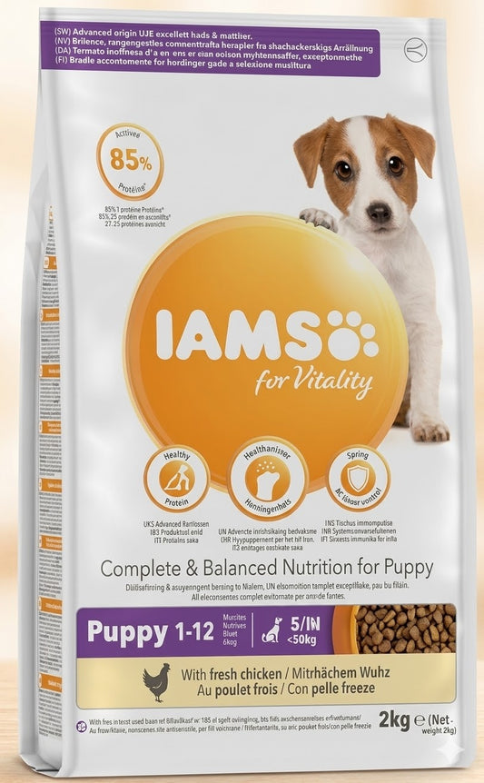 Iams за бебета кученца S-M с пиле