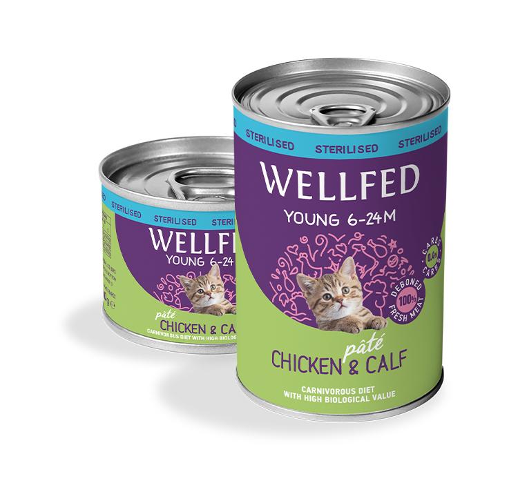 WELLFED пастет за кастрирани бебета котенца 6-24м с пиле и теле